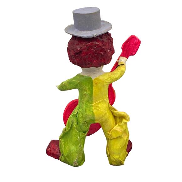 Vintage Stiff Fabric Paper Mache Guitar Playing Clown 5.5" Tall Made in Mexico - Picture 2 of 4